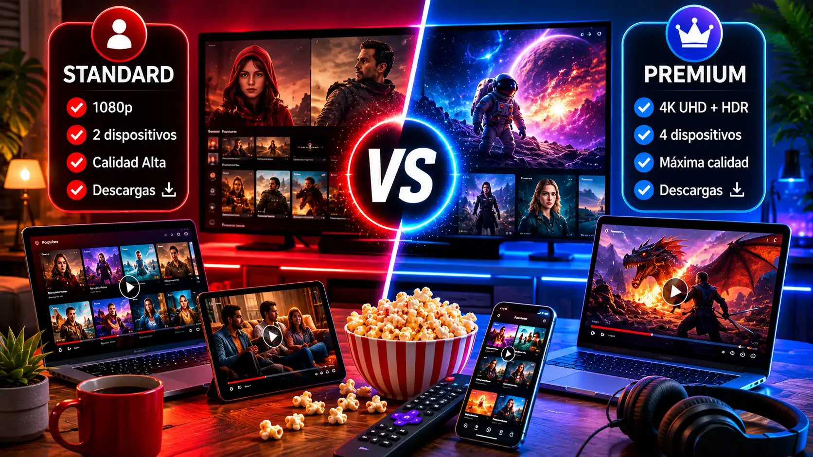 Comparativa entre planes de streaming Standard y Premium