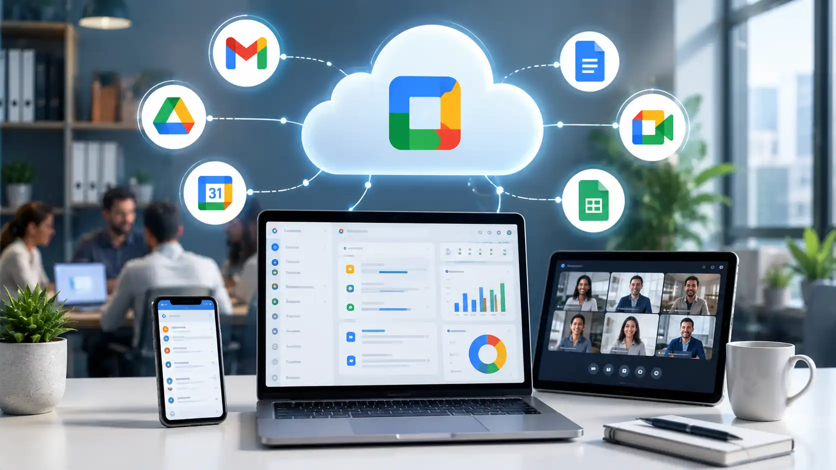 Entorno empresarial con herramientas colaborativas en la nube