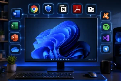 Ordenador con aplicaciones esenciales para Windows 11