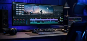 Software para edición de vídeo profesional en un estudio moderno