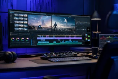 Software para edición de vídeo profesional en un estudio moderno