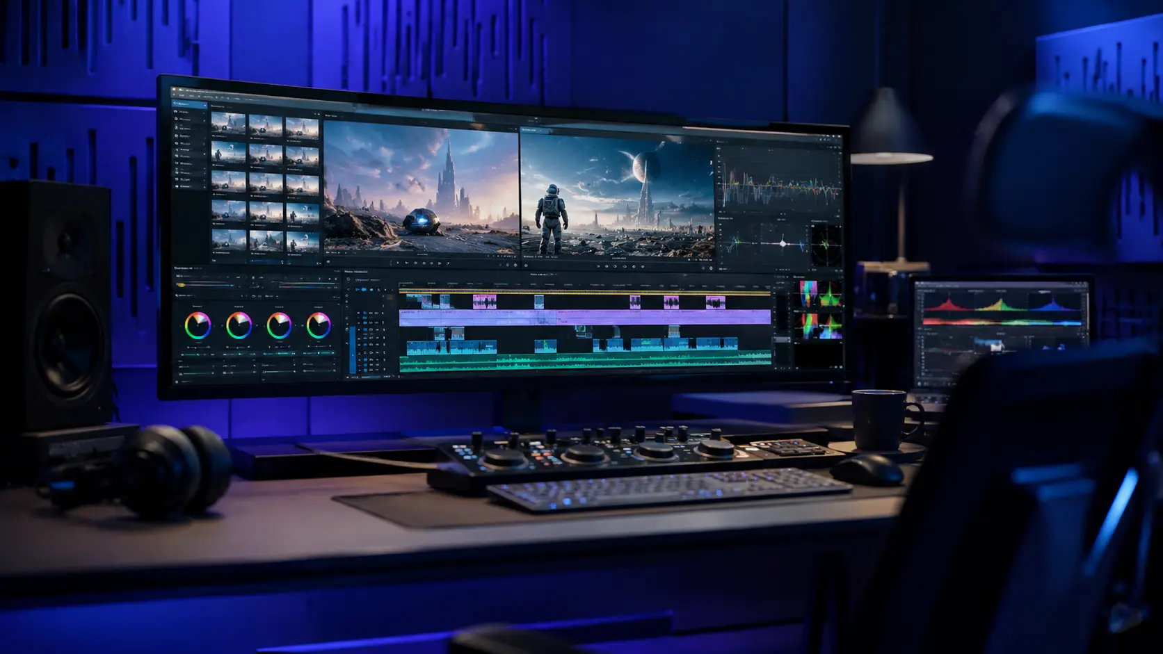Software para edición de vídeo profesional en un estudio moderno